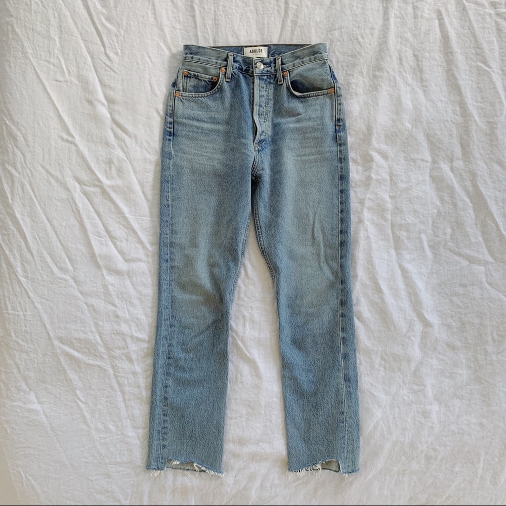 SOLD $175 Agolde Jeans Riley High-Rise Straight Crop in Zephyr Blue